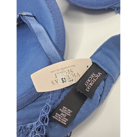 Victoria’s Secret Bombshell Plunge Underwire Push Up Blue Lace Bra 34D - Picture 7 of 9